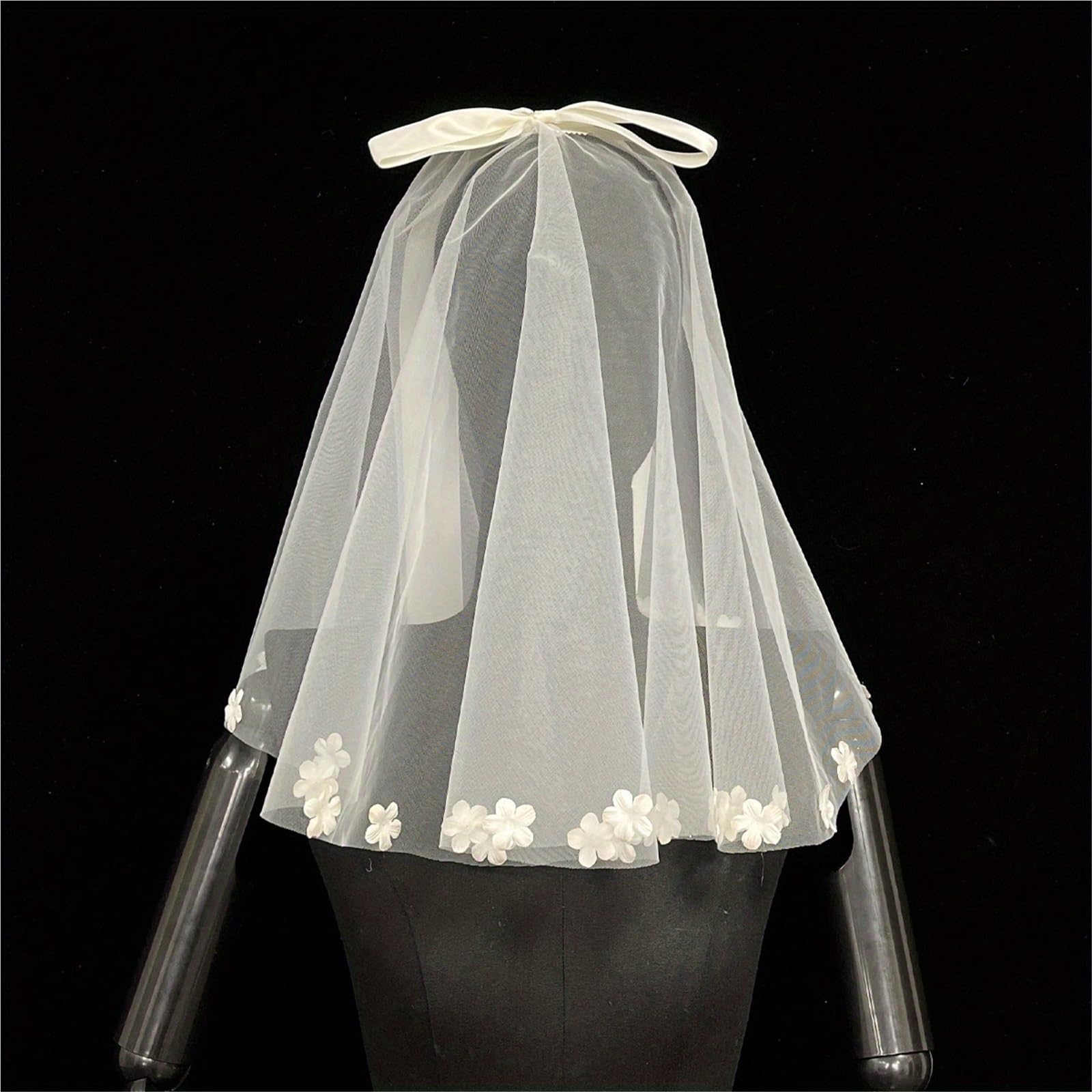 PALKSEUC Tulle Lace Mesh Short Bridal Veil