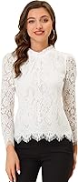Allegra K Women's Floral Lace Long Sleeve Blouse - Ruffle Neck Peplum Elegant Dressy Casual Top