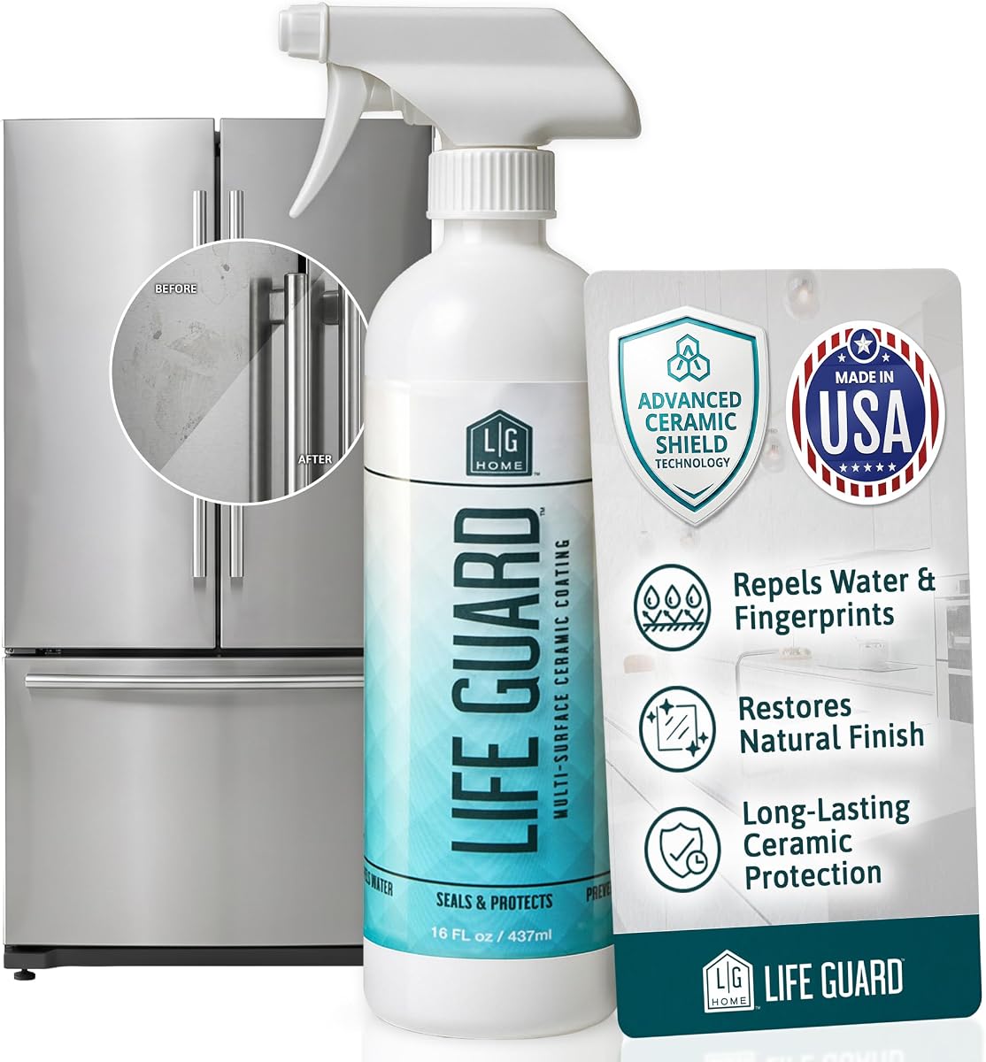 LifeGuard Home Ceramic Spray – Hydrophobic Ceramic Coating for Homes - Repels Dirt, Water, Fingerprints & Grime – Scratch & Stain Resistant – Lasts 6 Months – Made in USA