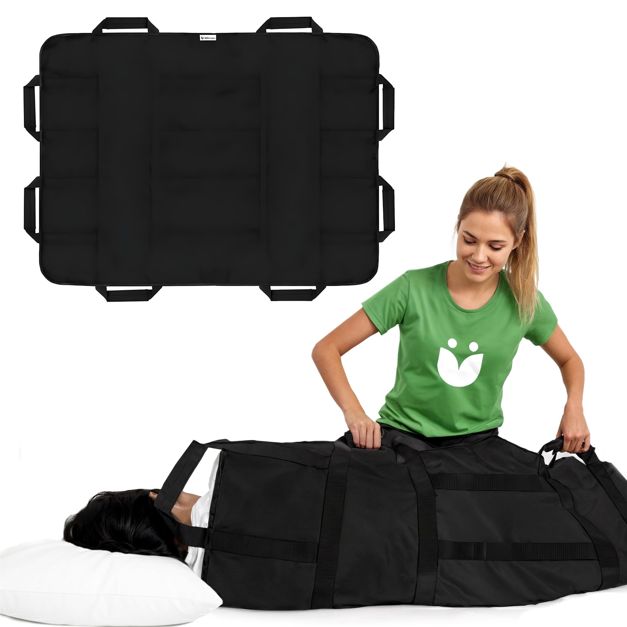 AbleUplift Premium Patient Transfer Sheet with Handles - 48x40 Positioning Bed Pad for Elderly - Reinforced Lift Aid- Medical Draw Sheet, Washable & Reusable-Ideal for Hospital Beds (Black)