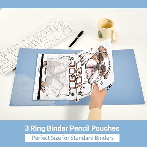 Miniatura 5 de Kcldeci Estuche para lápices para carpeta de 3 anillas, lindo Bulldog Inglés Retrato de Perro, Paquete de 2 unidades, Estuche para lápices con
