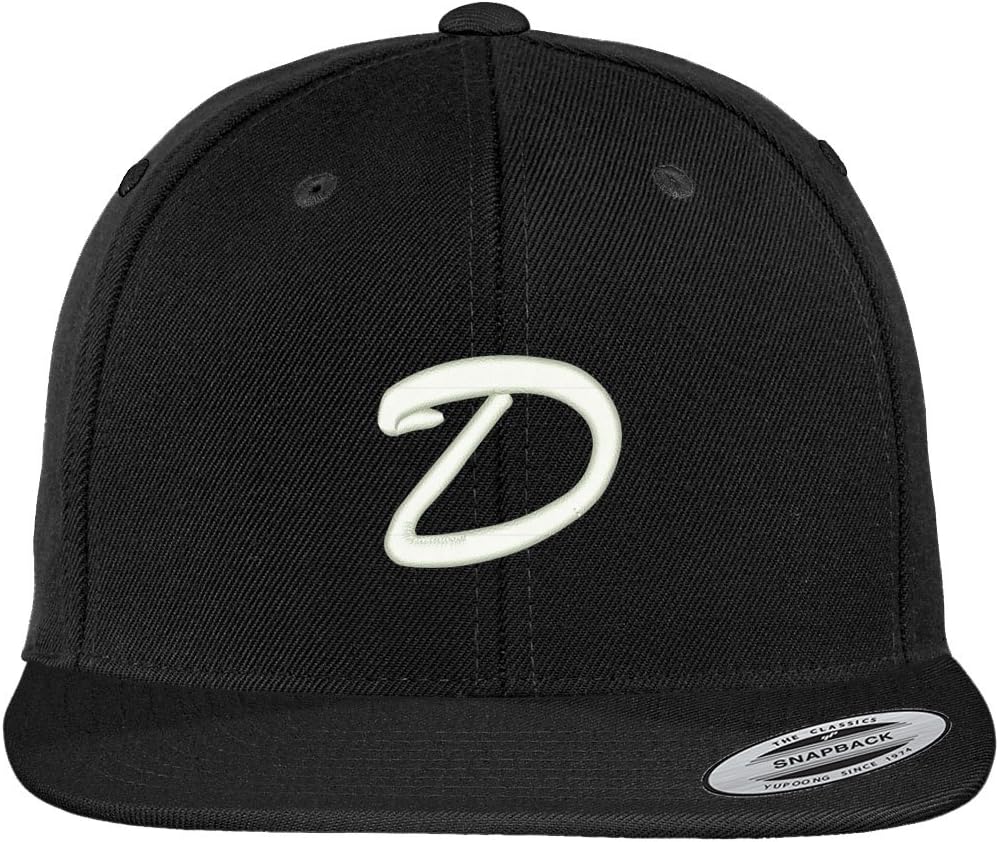 Trendy Apparel Shop Letter D Brushed Script Embroidered Flat Bill Snapback Baseball Cap