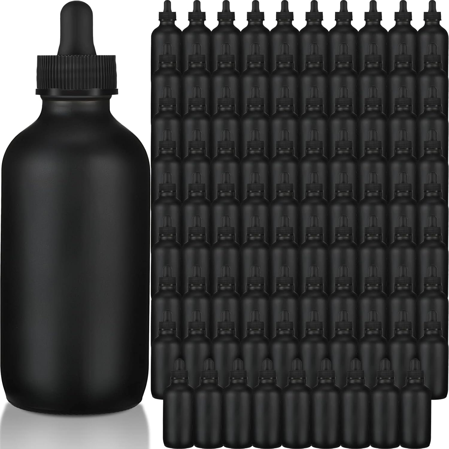 Epakh 50 Pack 4oz Glass Dropper Bottles, Refillable Glass Eye Dropper Bottles with Pipette for Essential Oils, Perfumes, Lab Use, Cuticle Oils, Tinctures, Travel, Home(Black)