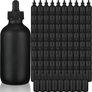 50 Pack 4oz Glass Dropper Bottles Black Glass Eye Dropper Container Refillable Bottle with Dropper Round Dropper Dispenser Bottle for Essential Oils Perfumes Lab Travel Home