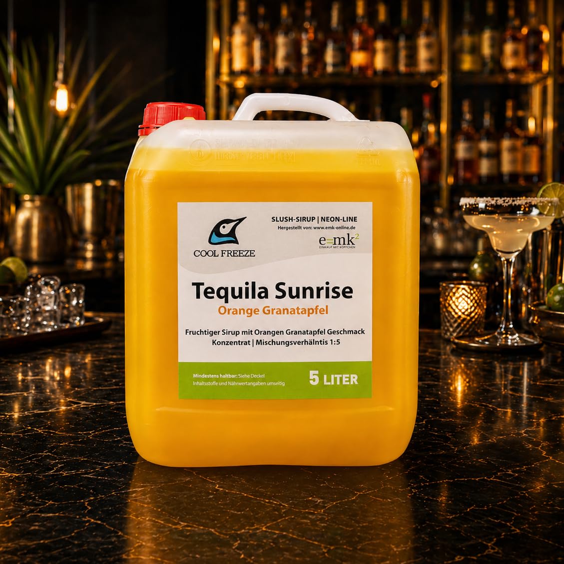 Slush Eis Sirup Tequila Sunrise alkoholfrei | Konzentrat 1:5 | 5 Liter Vorratskanister | mit Fruchtsaftkonzentrat | ohne künstliche Farbstoffe