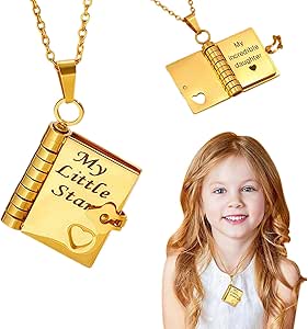 Stainless Steel My Little Star Engraved Book Pendant Necklace Openable Design With 7 Pages Gift For Daughter Women's Sweater Cha - 36
