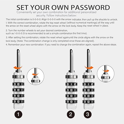 Miniatura 5 de Cerradura de casillero de gimnasio, candados de combinación de 4 dígitos para uso en exteriores, cerraduras combinadas de equipaje de viaje, candado
