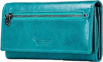 ContactsBifold Wallets for Women with RFID Protection | Genuine Leather Ladies Clutch/Wallet | Slim Zipper Purse/Card Holder Organizer for Women (W09-Teal Blue)…