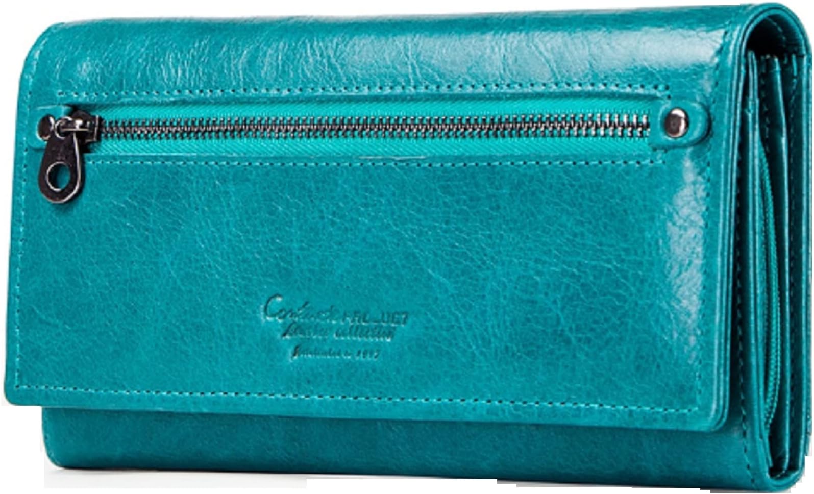 Contacts Bifold Wallets for Women with RFID Protection | Genuine Leather Ladies Clutch/Wallet | Slim Zipper Purse/Card Holder Organizer for Women (W09-Teal Blue)…