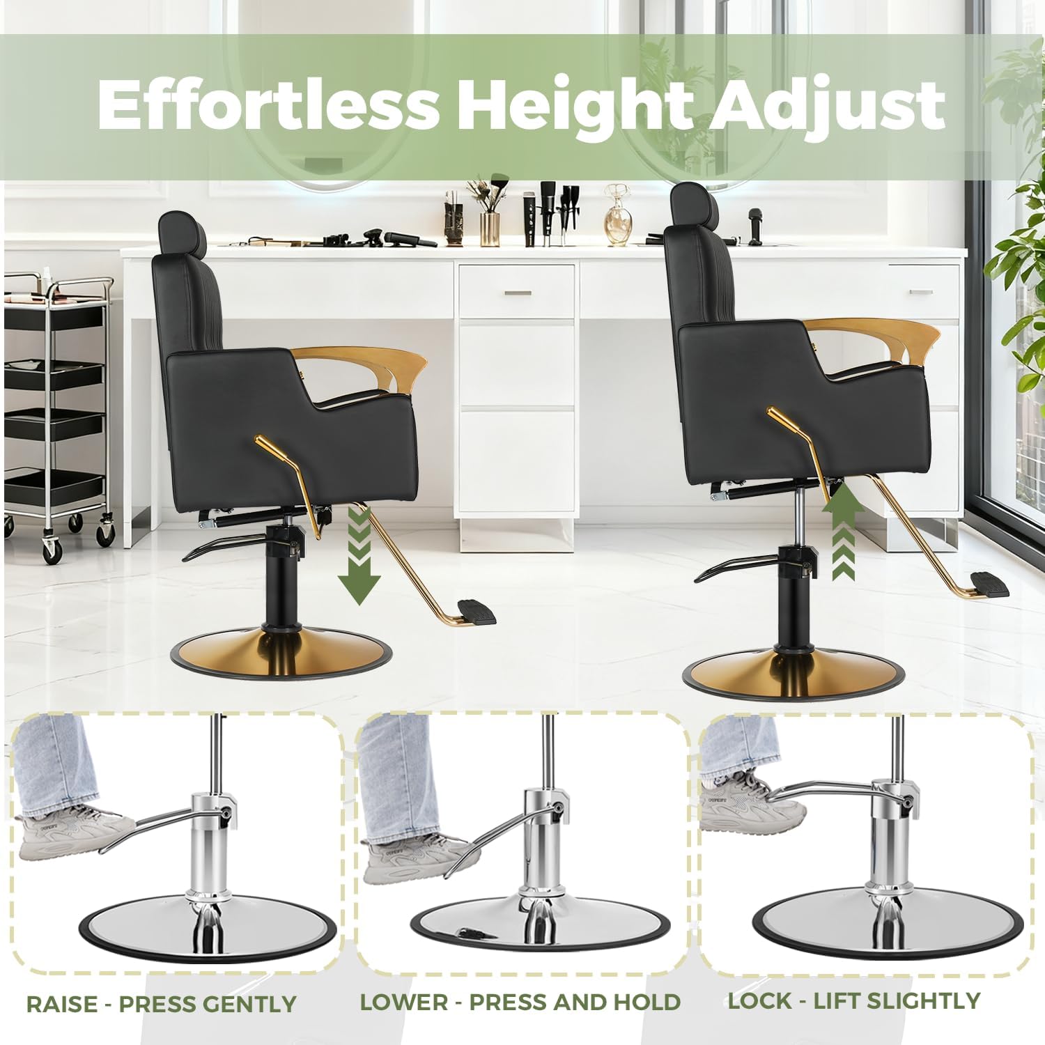 Black Reclining Salon Barber Chair with Hydraulic Pump, Adjustable Headrest, Hair Chair for Hair Stylist Spa Shampoo Chair for Barbershop Home, Beauty Salon, Spa or Tattoo Studio