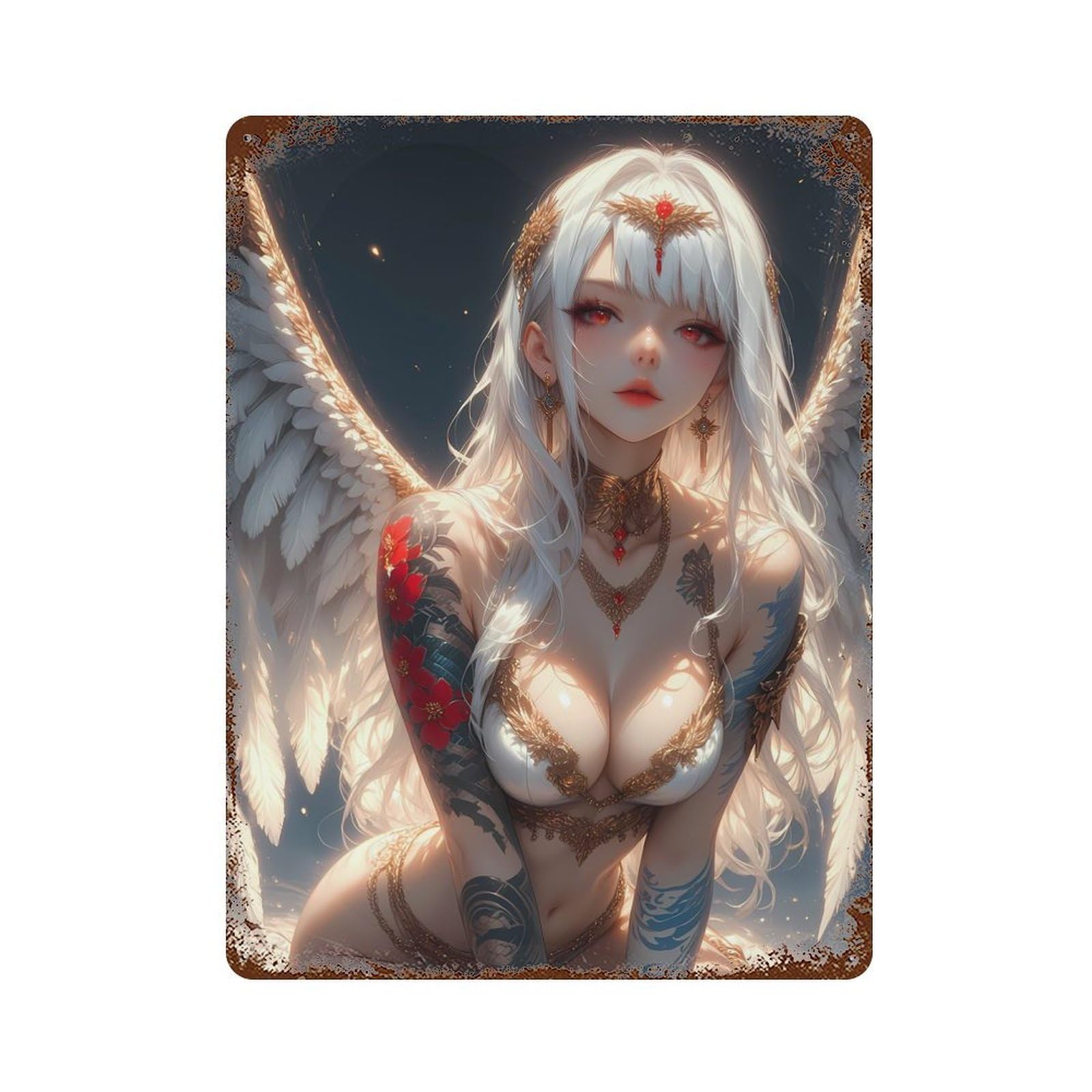 Angelic Beauty Rust Effect Tin Sign 15.7"x11.8", Retro Wall Decor for Pub, Kitchen And Man Cave Decor