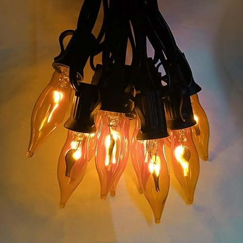 Miniatura 3 de Guirnalda de luces de llama parpadeante de Halloween, luces de llama parpadeante vintage C7 de 10 pies, 10 bombillas de llama naranja, tira de luces