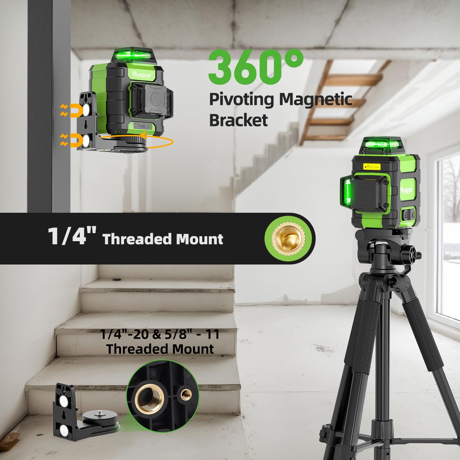Huepar 360° Laser Level - Green Laser, Magnetic Mount -7 Huepar 360° Laser Level - Green Laser, Magnetic Mount -7