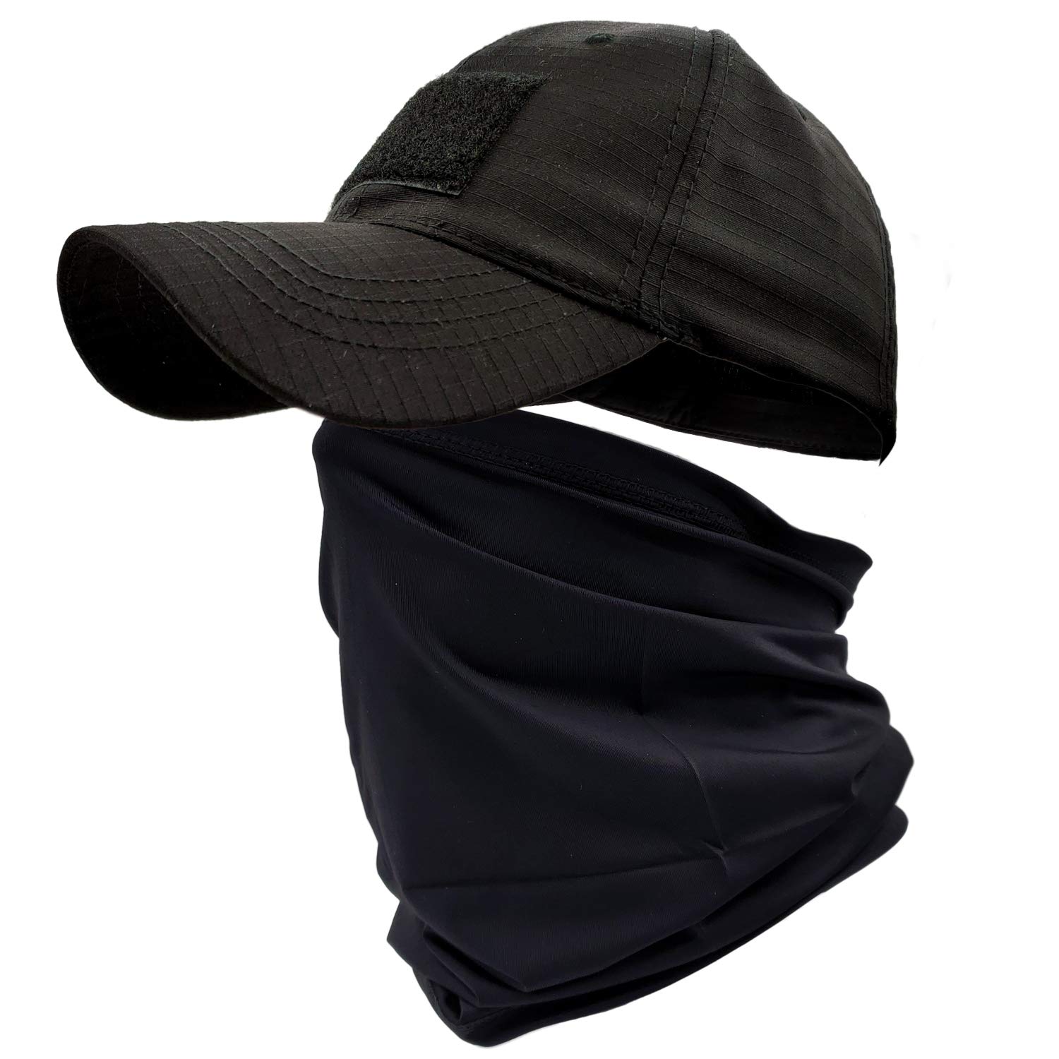 Ehsbuy Unisex Solid Black Baseball Caps For Men With Cooling Neck Gaiter Face Scarf Army Tactical Military Hat Neck Tube Snoods For Hiking Hunting Camping Fishing Outdoor Sports