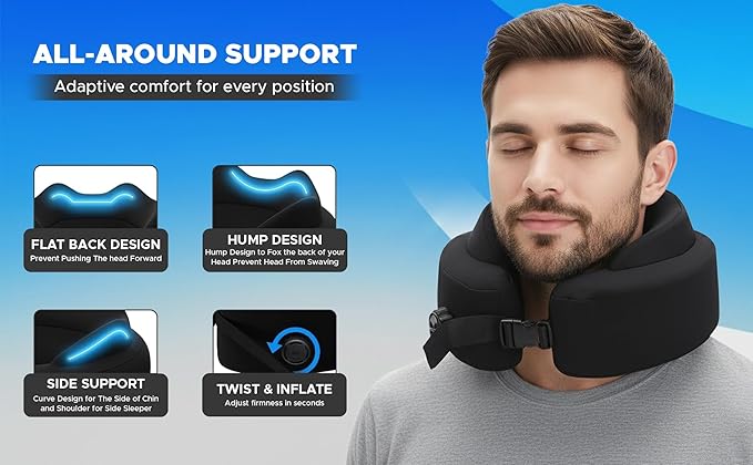 Almohada autoinflable Memory Foam ajustable cervical negro miniatura 4