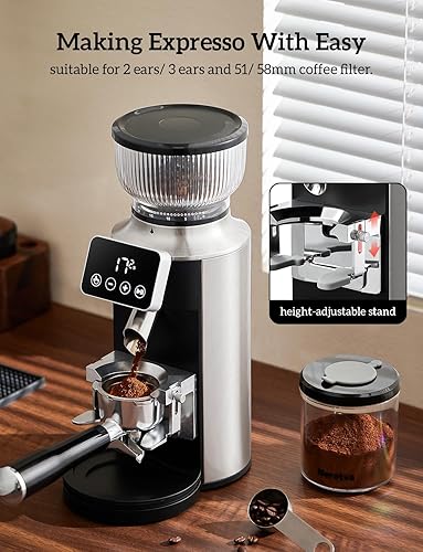 Miniatura 5 de Neretva Molinillo de café de rebabas, molinillo de café profesional 2 en 1, de acero inoxidable, 51 a 2.283 in, Portafilter, molinillo de granos de