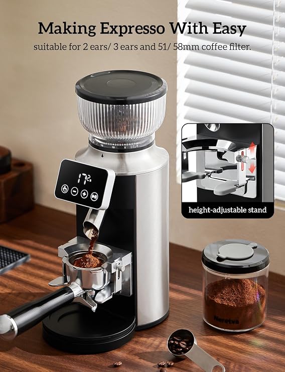 Neretva Espresso Machine, 1450W Stainless Steel Coffee and Espresso Maker Combo with Milk Frother 15Bar Burr Coffee Grinder Electric, 2 in 1 Stainless Steel Coffee Grinder Burr with Portafil