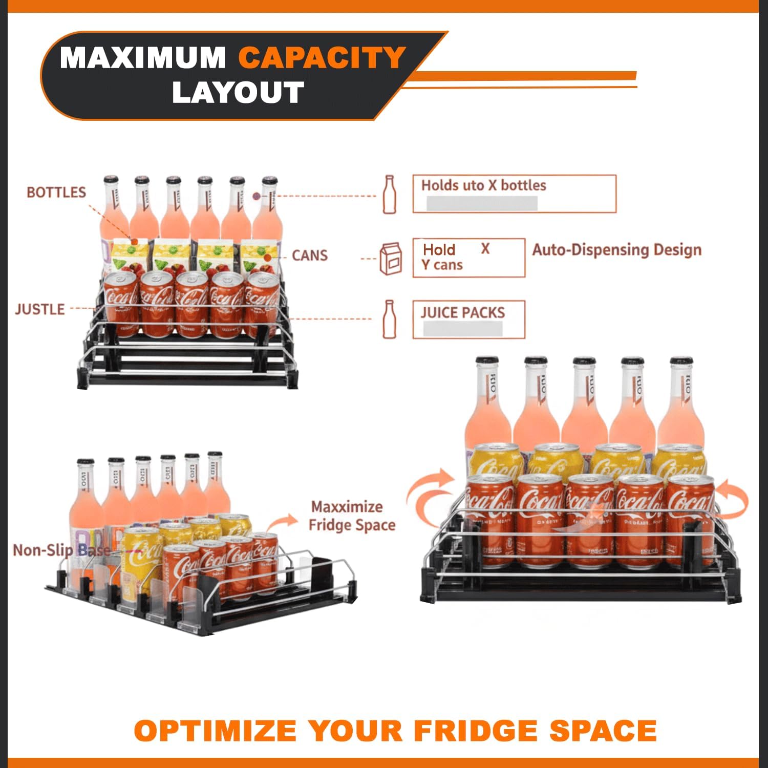Drink Organizer For Fridge Large Capacity 5 Row Soda Can Organizer, Automatic Pusher Glide with Removable Dividers For Drink Organizer, Can Holders For Fridge, Space-Saving Can Dispenser For Kitchen