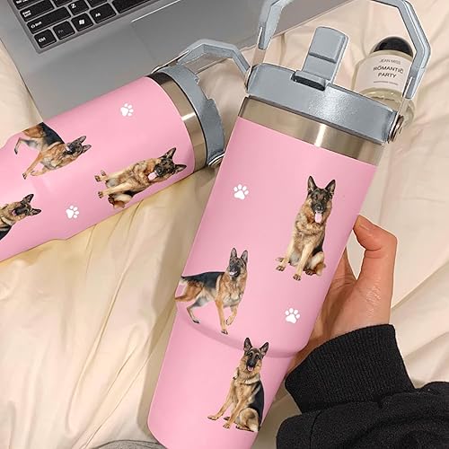Miniatura 3 de Regalo de pastor alemán para los amantes de los perros, vaso de pastor alemán de 30 onzas, de acero inoxidable, aislado con asa (rubor de pastor