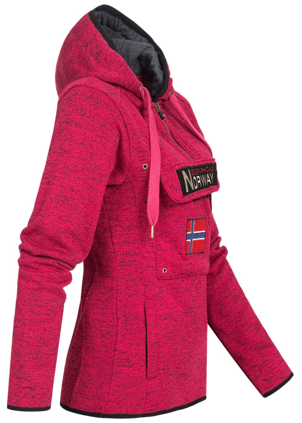 Geographical Norway Upclassica Lady - Felpa Donna Pile Cappuccio E Tasche A Canguro - Felpa Donna Con Manica Lunga E Casual - Giacca Cappuccio E Tops Sport