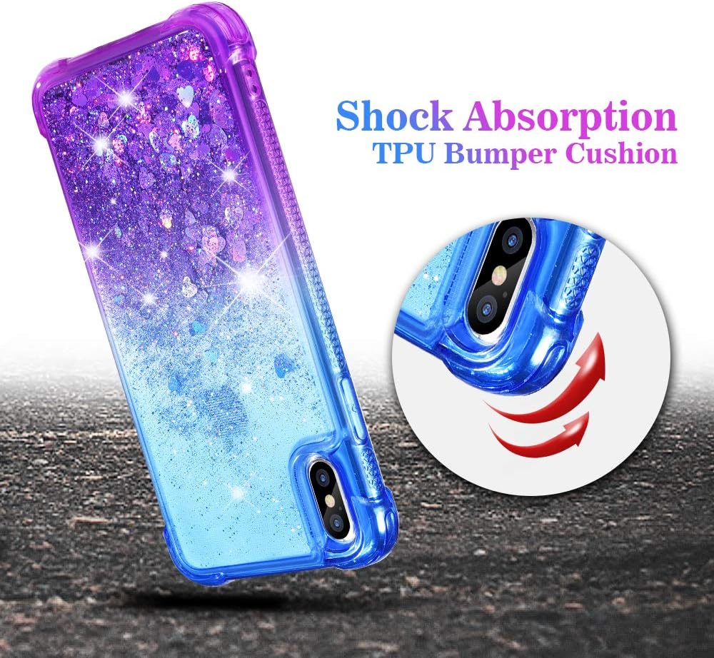 Ruky iPhone Xs Max Case, iPhone Xs Max Glitter Case, Gradient Quicksand Series Girls Women TPU Bumper Cushion Reinforced Corners Protective Liquid Case for iPhone Xs Max 6.5 inches 2018 (Blue Purple)