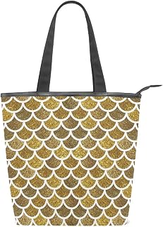 Bolsa de ombro com alça superior de lona, escamas de sereia, estampa de glitter, bolsa de ombro para mulheres