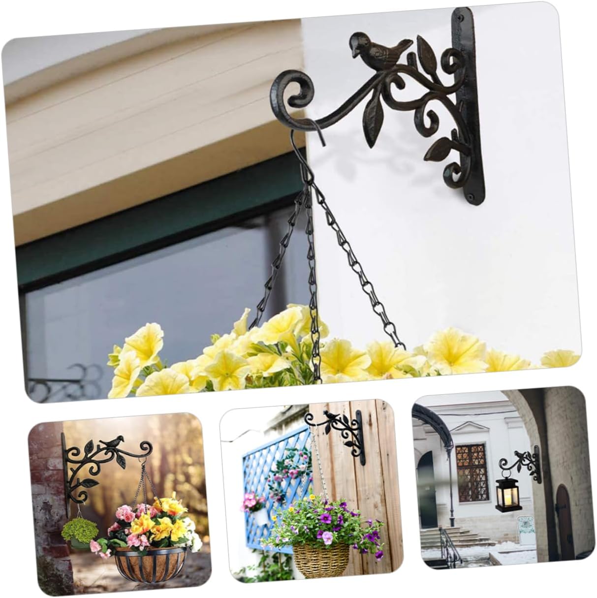 GALPADA 2Pcs Black Wall-Mounted Plant Hanger Bracket Hooks for Hanging Flower Baskets Bird Feeders and Garden Decor Heavy Duty Iron Support for Outdoor Use
