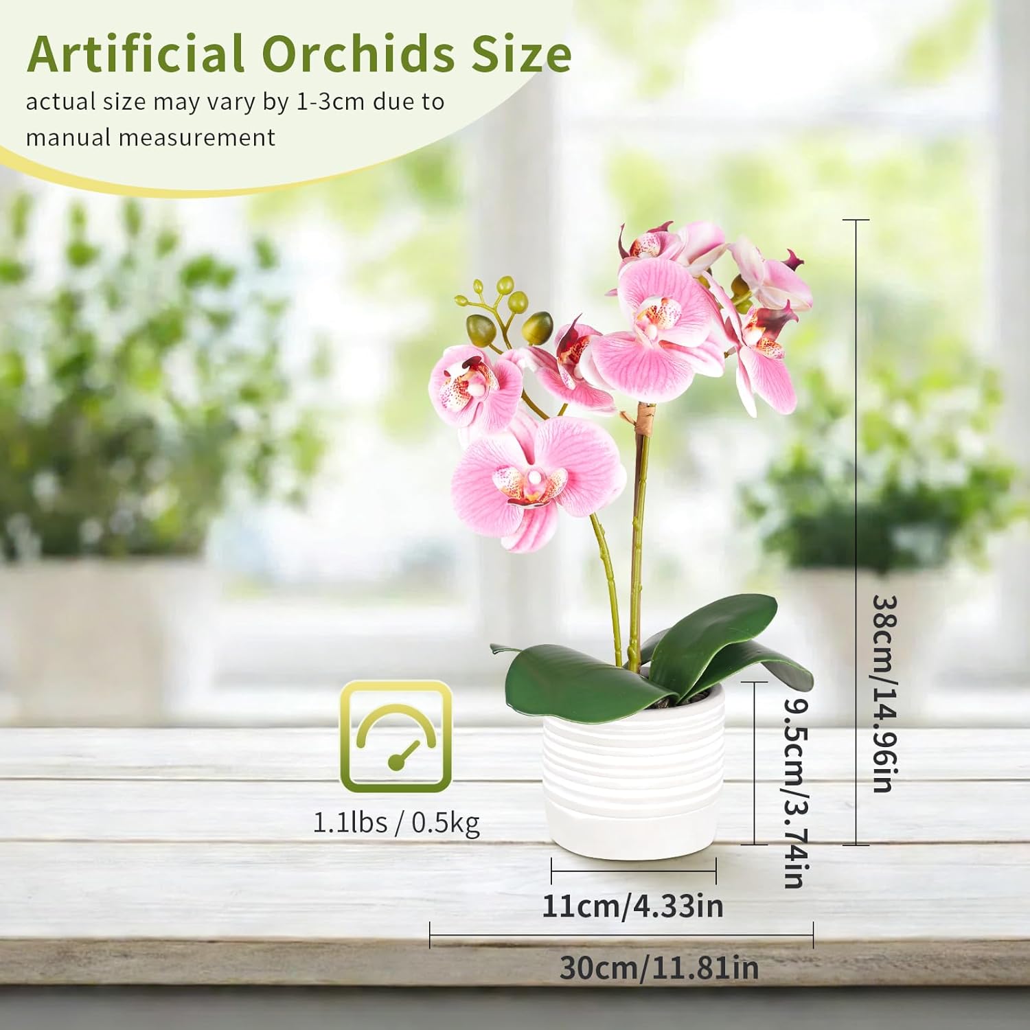 Artificial Orchid Flower Plant, 14.96'' Real Touch Artificial Orchid White with Ceramic Vase, Fake Orchids Flowers Decor for Indoor/Home Wedding/Office/Table Centerpieces Arrangements(Rosy-pink)