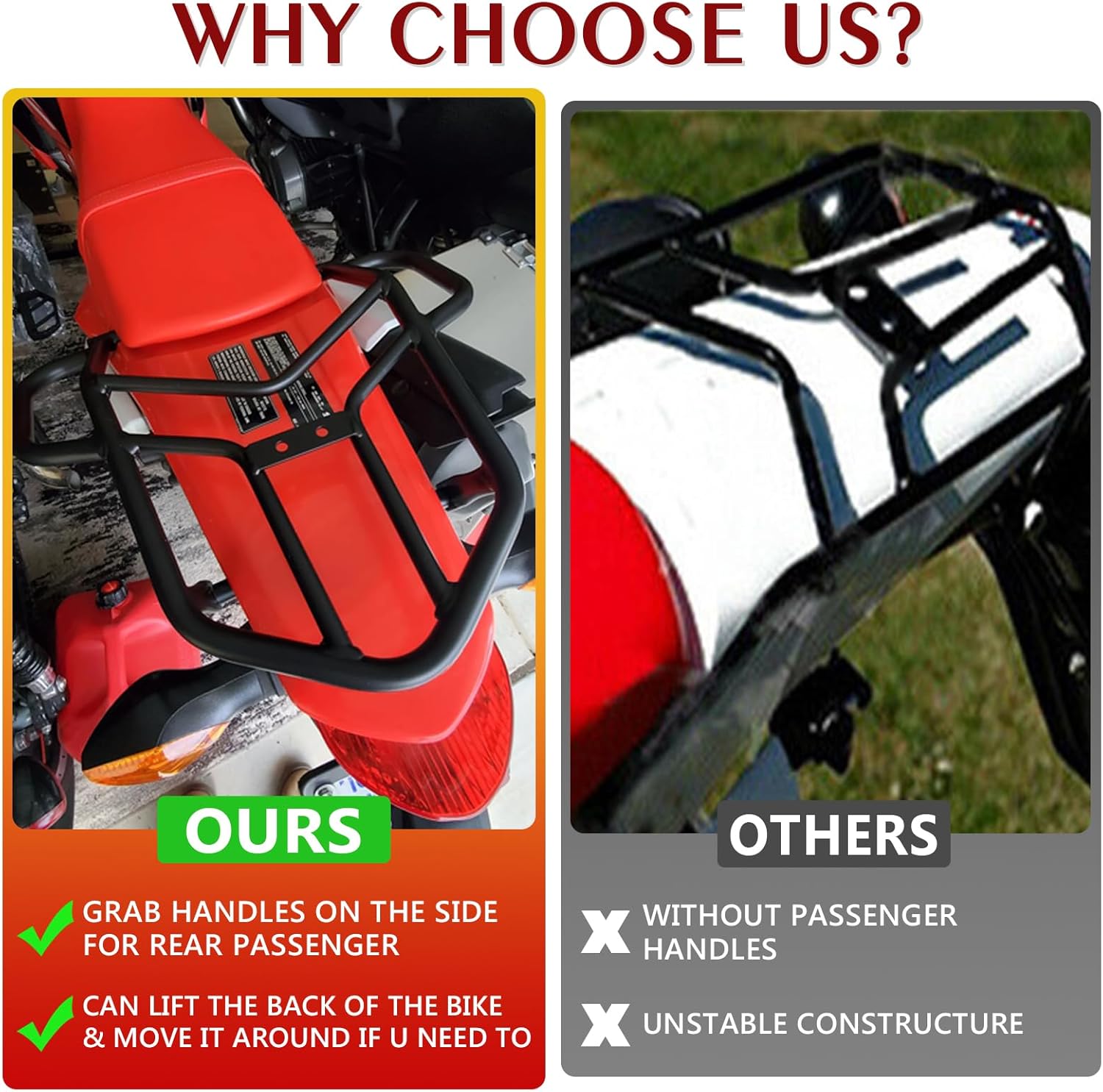 Rear Rack Accessories Compatible with CRF250L Rear Cargo Luggage Pannier Rack with Grab Rail Replacement for Honda CRF250L CRF250M CRF250 Rally 2012-2021