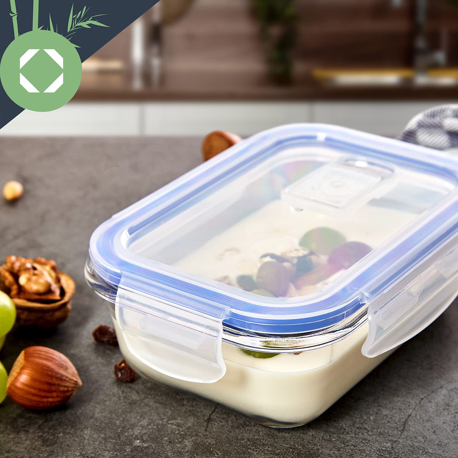 recipientes de vidrio herméticos con tapa estanca, set de 4 | envases reutilizables y apilables 370/640/1040/1520 ml - fuente de horno, fiambrera, fuente para gratinar