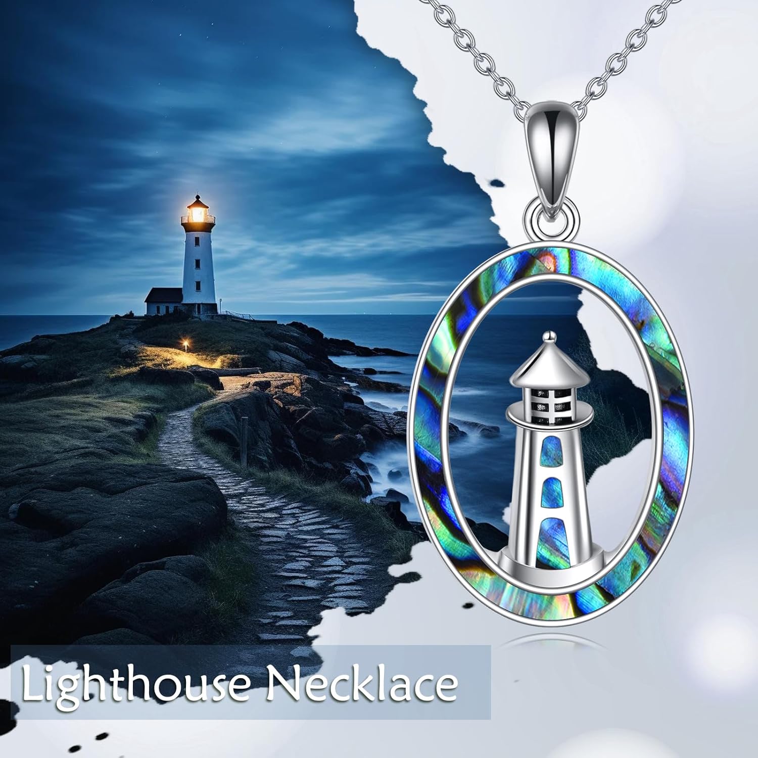 Lighthouse Necklace 925 Sterling Silver Lighthouse Pendant Necklace Abalone Shell Lighthouse Jewelry Gifts for Women - Image 7