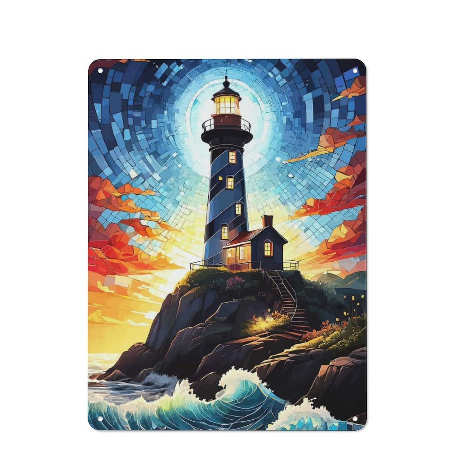 Junmoney Lighthouse On A Rocky Coast Retro Metal Wall Sign 40X30cm With For Living Room Wall, Housewarming Wall Decor For People Furnishing Living Room