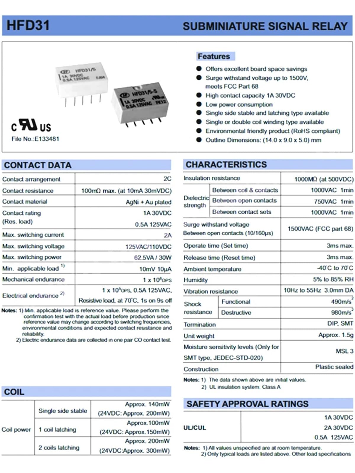 Relais HFD31/3 5 12 24-L1S-S - Relais à Semiconducteurs 1A, 10 Broches, Sans Produit Chimique Risqué
