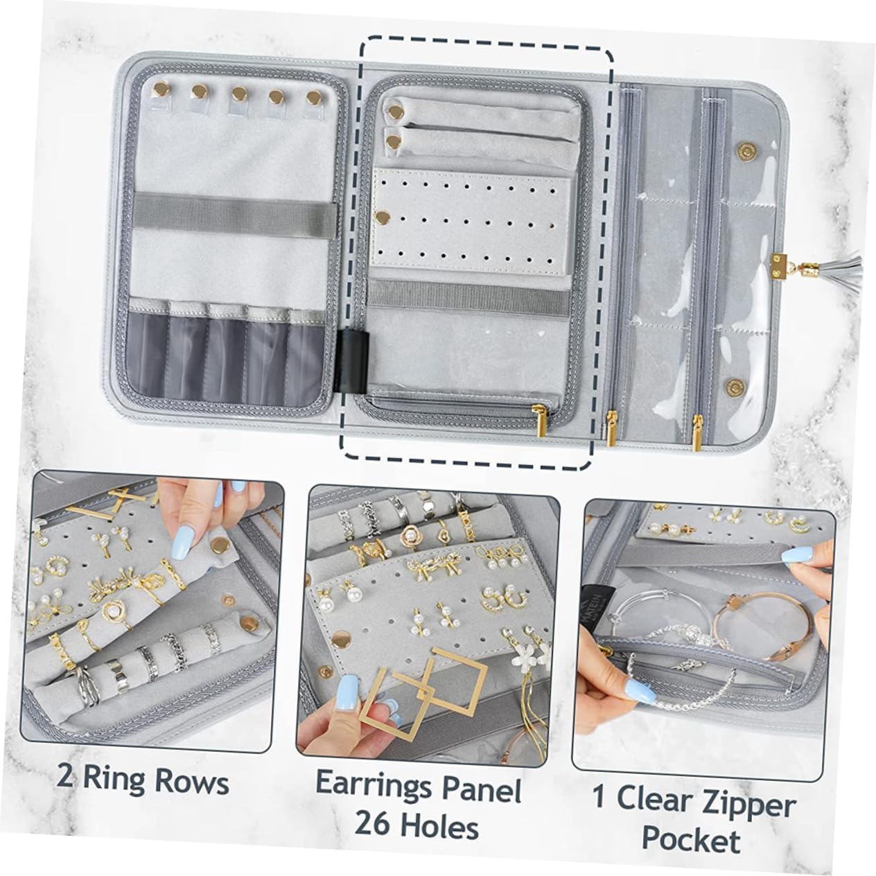 Outanaya Jewelry Organizer Roll Case for Travel Capacity Jewelry Storage Bag Multi-functional for Necklaces Bracelets and Brooches