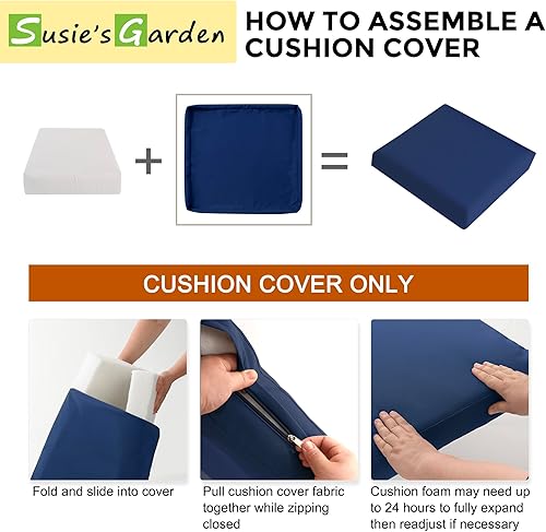 Miniatura 9 de SUSIE'S GARDEN Fundas de cojín de patio al aire libre, fundas impermeables de repuesto con cremallera para 5 piezas de muebles de patio, fundas para