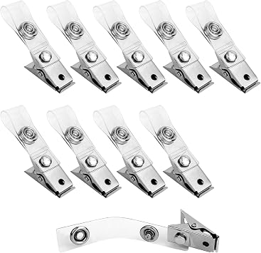 20 Pcs Metal Badge Clips with Transparent PVC Straps, Secure Name Tag Clips for ID Cards and Badge Holders