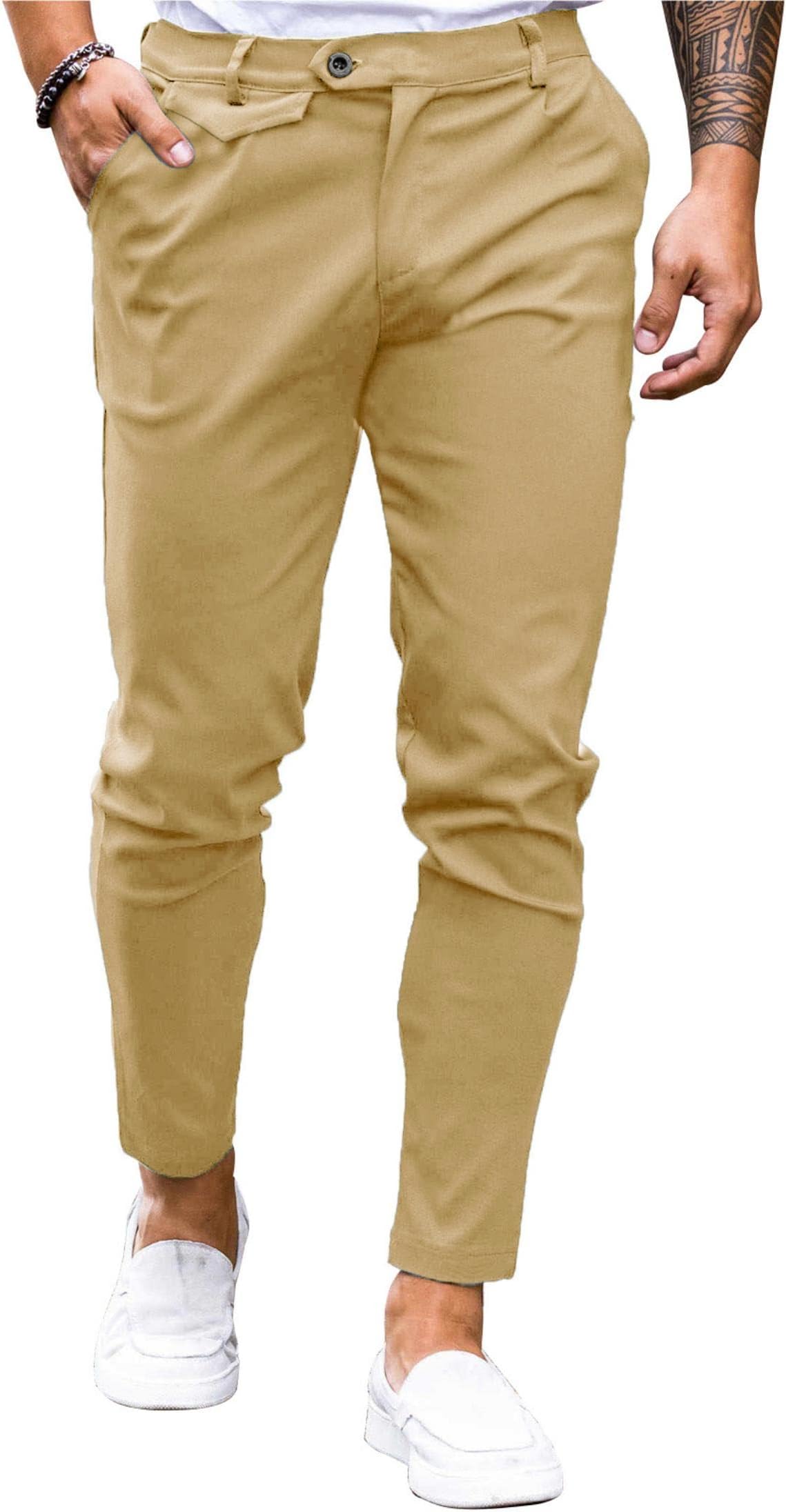 Coutgo mens Modern/Fitted Casual Pants