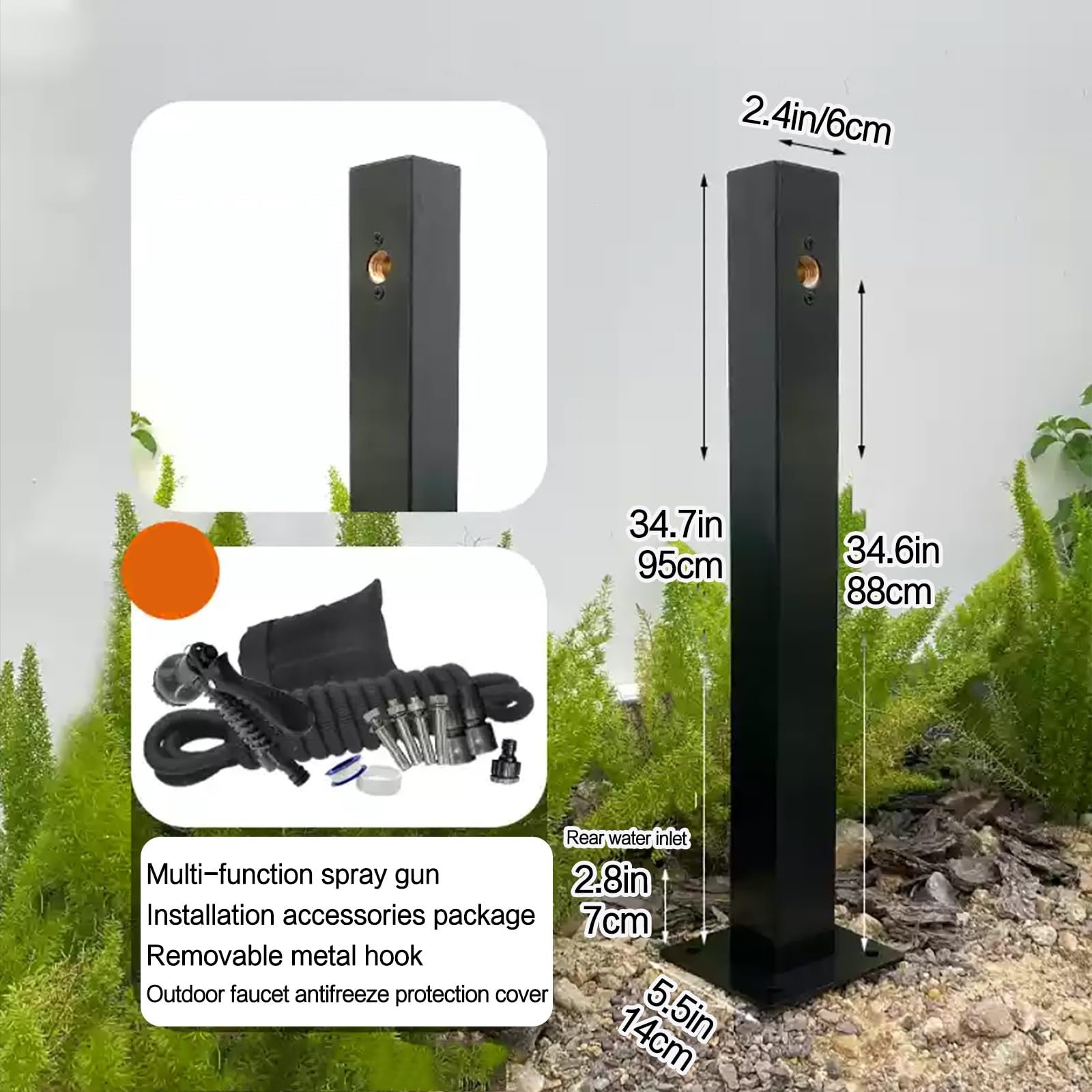 Genérico Columna de Agua Vertical para jardín Exterior de Acero Inoxidable 304 - Soporte Independiente para Manguera, dispensador de Grifo anticongelante, hidrante de Fuente de 88 cm para jardín, Pat
