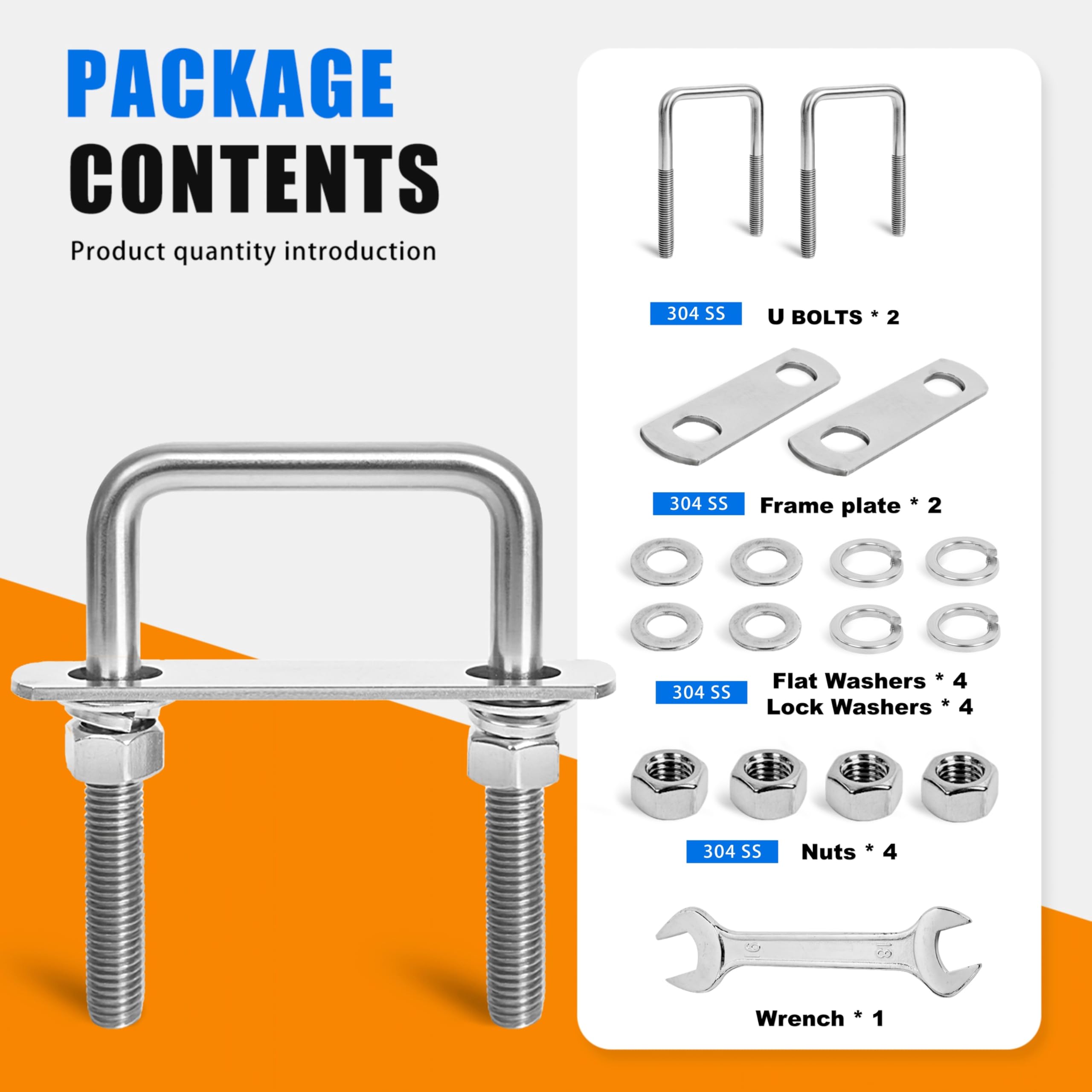 Stainless Steel U-Bolts - M12, 3-1/16" x 4-1/2" -4 Stainless Steel U-Bolts - M12, 3-1/16" x 4-1/2" -4