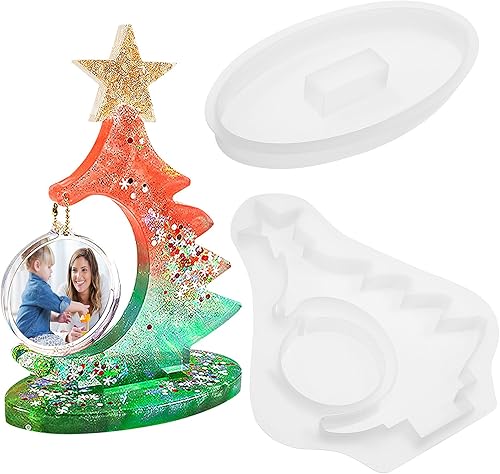 Miniatura 1 de VOSAREA 1 juego de moldes de resina para marco de fotos en forma de árbol de Navidad, molde epoxi de silicona para fundición de marcos de fotos,