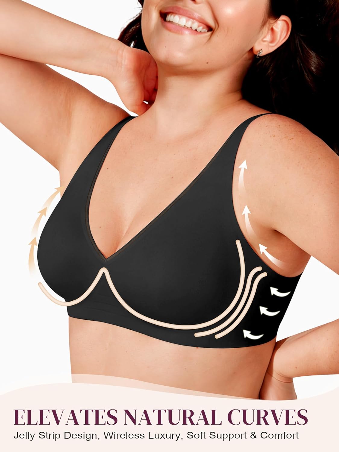 Wireless No Underwire Seamless Jelly Full Coverage Plunge V Mesh Bras for Women Supportive Tshirt Bralettes - Image 2