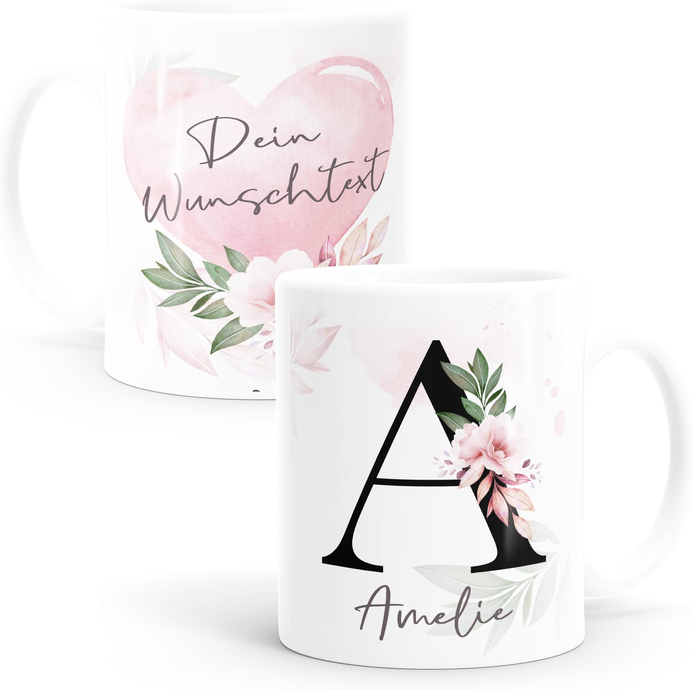Coffee Mug with Letter Initial Monogram Personalised with Name Desired Text Personal Gifts White Ceramic Mug