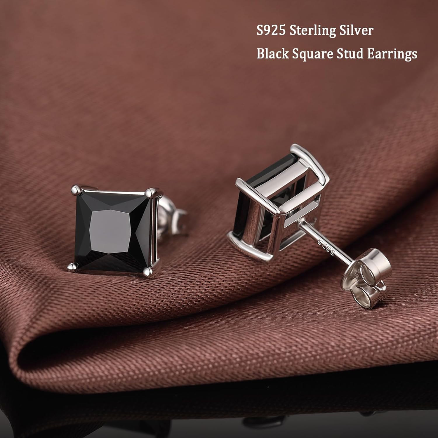 Sparkling Square Stud Earrings 925 Sterling Silver Cubic Zirconia Stud Earrings Hypoallergenic Earrings for Women/Men 4MM-8MM - Image 3