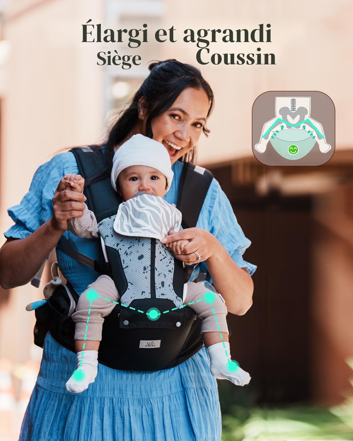 Porte Bébé, MOMTORY Porte-Bébé Naissance Confortable Extremement Doux pour Nouveau-Né, Sling Bébé Enveloppant Ergonomique Physiologique pour avec Crochet & Boucle pour un Réglage Facile, 3-12kg (BLUE)