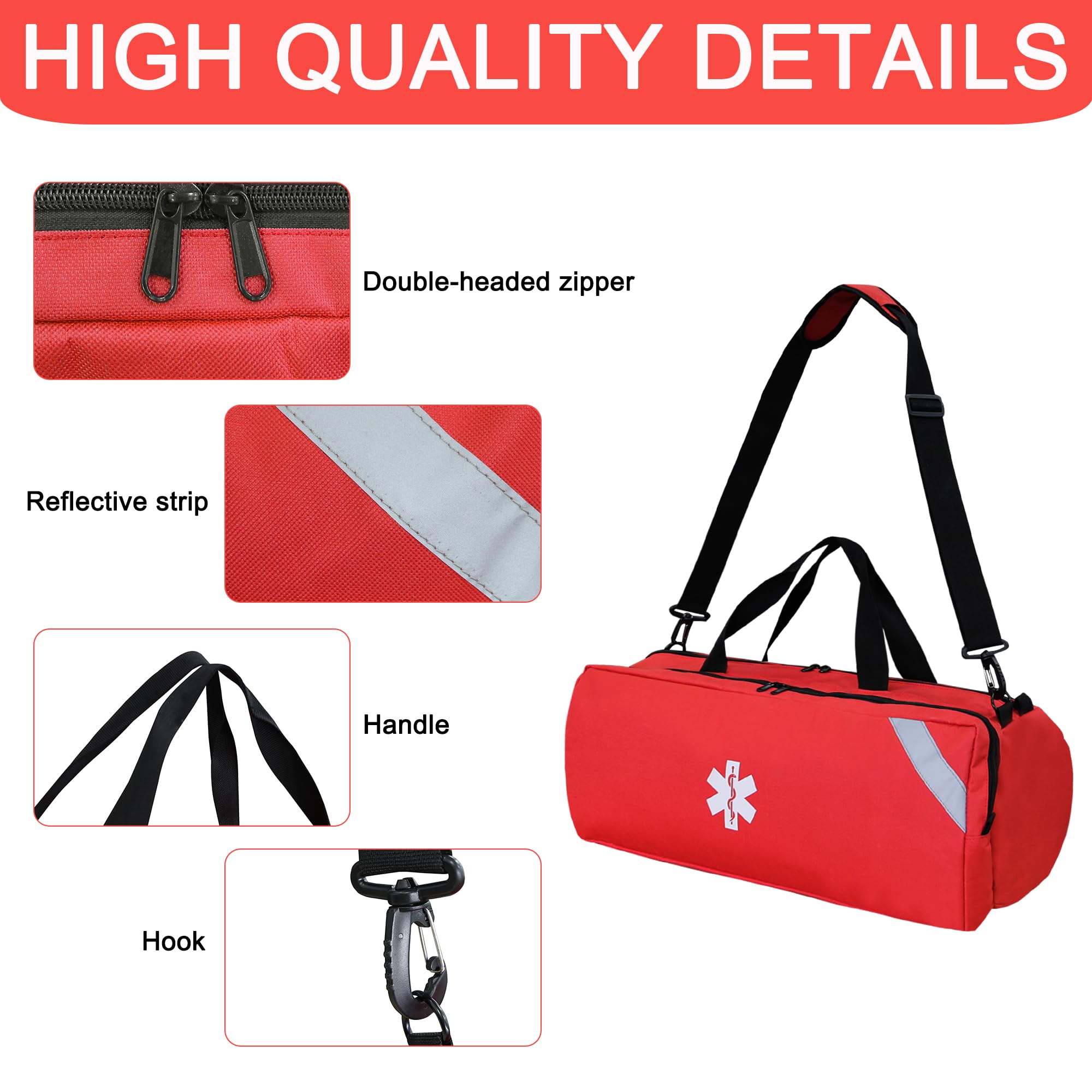 Grande borsa per trauma medico, borsa vuota per primo soccorso, borsa per primo soccorso paramedico EMT, leggera e resistente (solo borsa). (rosso)