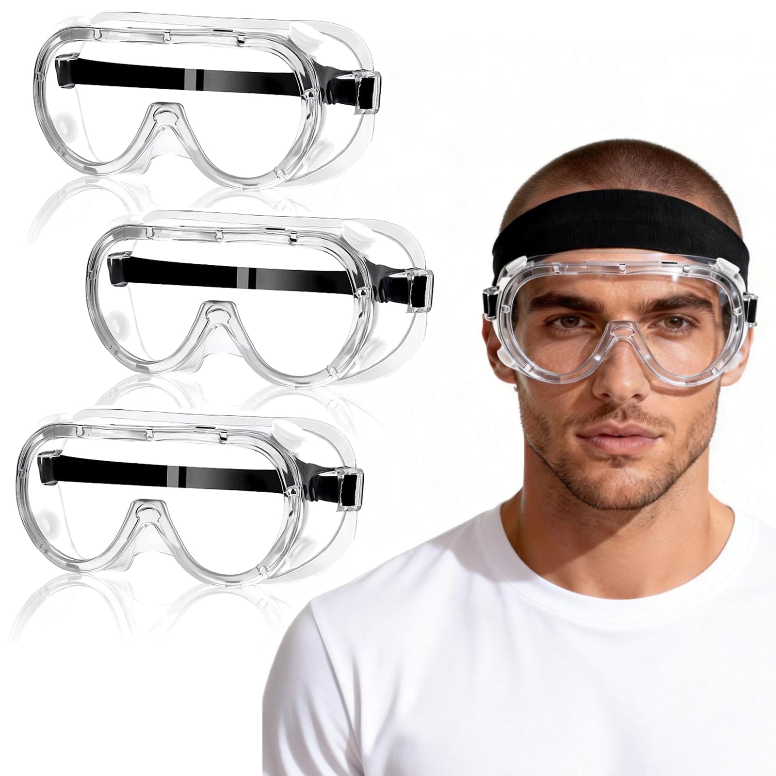 ZYQUES 3 PCS Safety Goggles, Clear Protective Goggles Anti Fog Scratch Safety Glasses Resistant Eye Protection for Home Lab Workplace and Outdoor Use