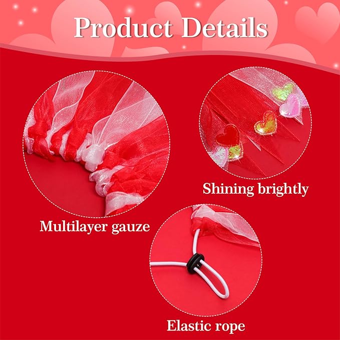Collar para Perros San Valentín Tule Rojo Blanco Ajustable con Corazones miniatura 4