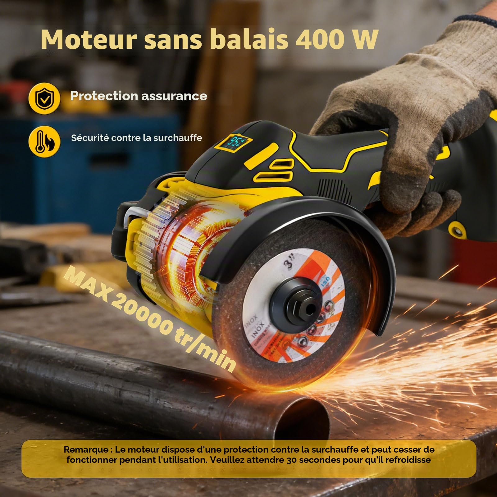 Mini meuleuse d'angle pour batteries DEWALT 18 V 20 V, outil de coupe sans fil de 7,6 cm, outil de meulage électrique sans balais 20 000 tr/min avec lumière LED compatible avec DEWALT DCB181 DCB182