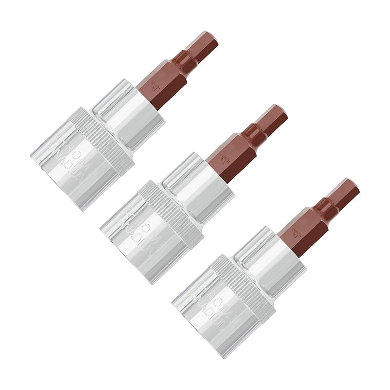Kit com 3 Soquetes para Bits Sextavados H4 de 4 mm, Encaixe de 9,5 mm (3/8 pol.), 4,8 cm, FOCMKEAS