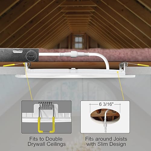 Miniatura 4 de NUWATT Paquete de 6 luces LED empotrables ultrafinas de 6 pulgadas, seleccionables 2700 K3000 K3500 K4000 K5000 K, alto brillo, 1050 lúmenes,